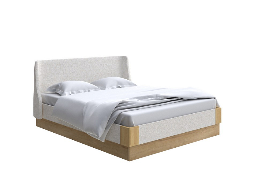 Кровать Lagom Side Soft с подъемным механизмом 160x200 Ткань/Массив (дуб) Beatto Пастила/Масло-воск Natura (Дуб) - Кровать со встроенным ПМ механизмом. 