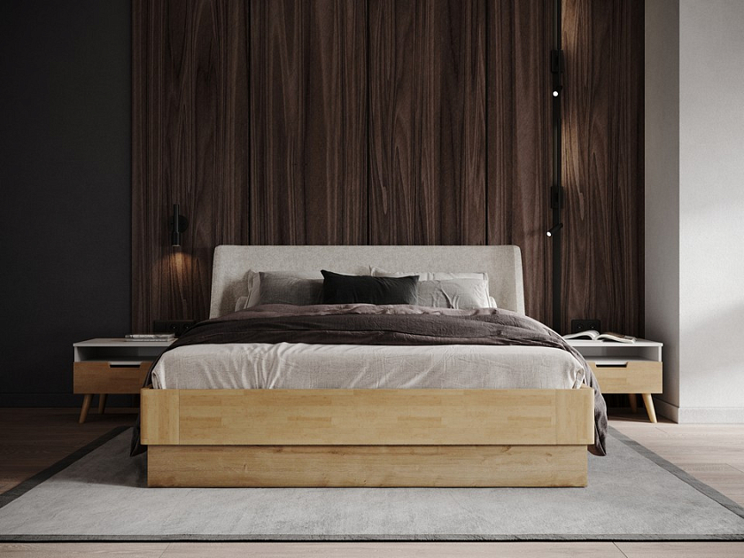 Кровать Lagom Side Wood с подъемным механизмом 160x200 Ткань/Массив (береза) Levis 12 Лен/Масло-воск Natura (береза) - Кровать со встроенным ПМ механизмом. 