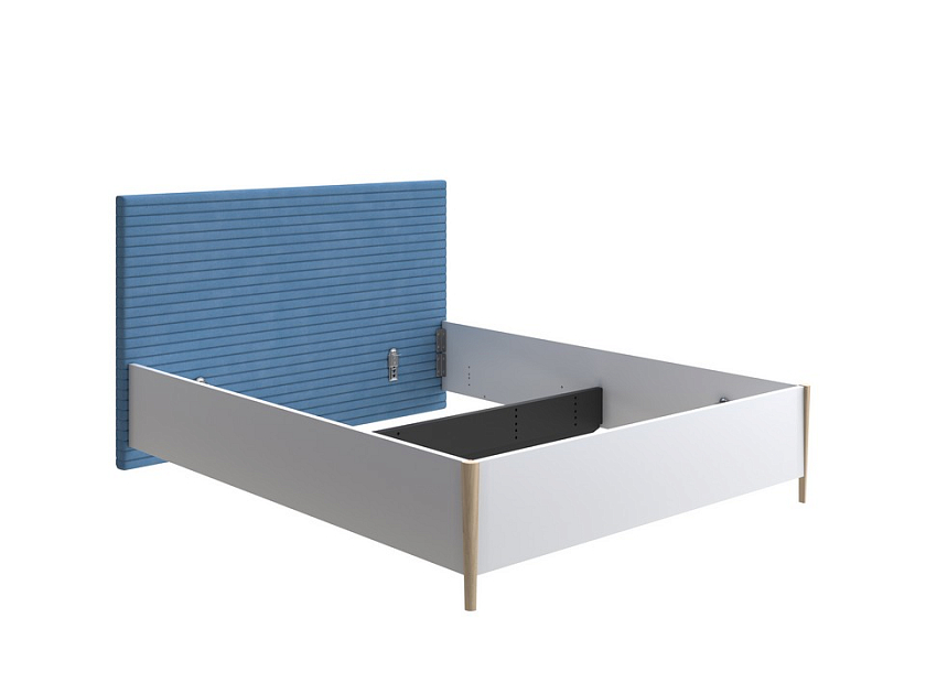 Кровать Rona 160x200  Белый/Тетра Голубой (рогожка) - Классическая кровать с геометрической стежкой изголовья