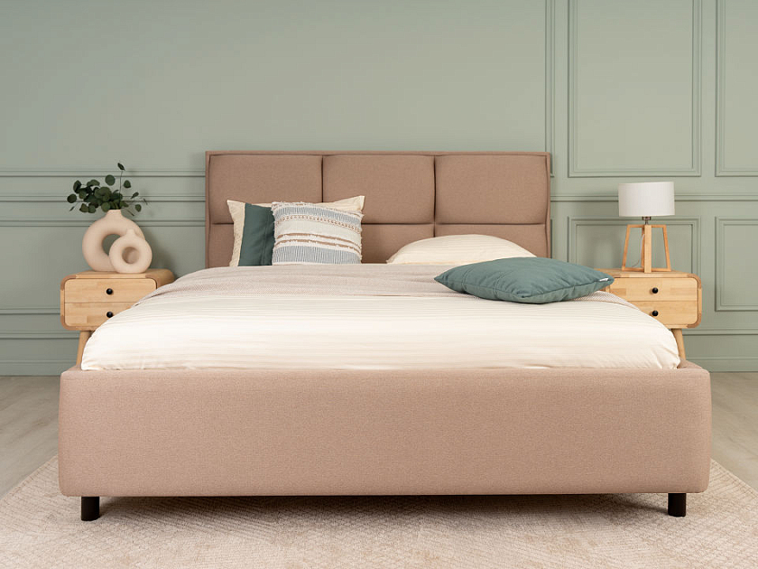 Кровать Malina 120x190 Ткань: Рогожка Тетра Бежевый - Изящная кровать без встроенного основания из массива сосны с мягкими элементами.