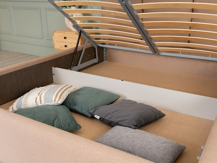 Кровать Malina 120x200 Ткань: Рогожка Тетра Бежевый - Изящная кровать без встроенного основания из массива сосны с мягкими элементами.