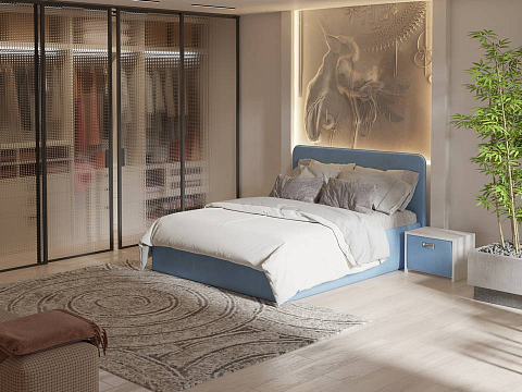 Синяя кровать Mia с подъемным механизмом - Стильная кровать с подъемным механизмом