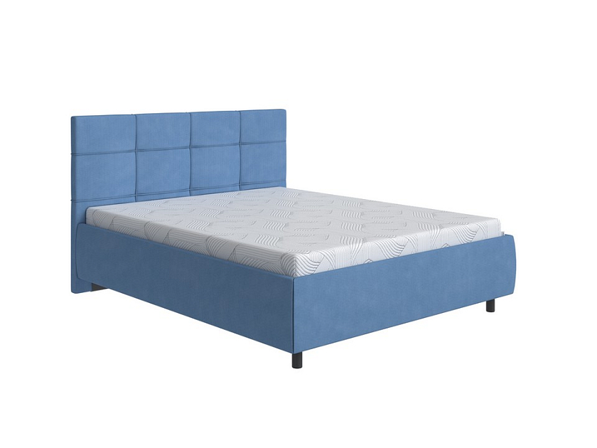 Кровать New Life 80x190 Ткань: Рогожка Тетра Голубой - Кровать в стиле минимализм с декоративной строчкой