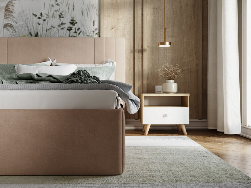 Кровать Liberty 160x190 Ткань: Рогожка Тетра Имбирь - Аккуратная мягкая кровать в обивке из мебельной ткани