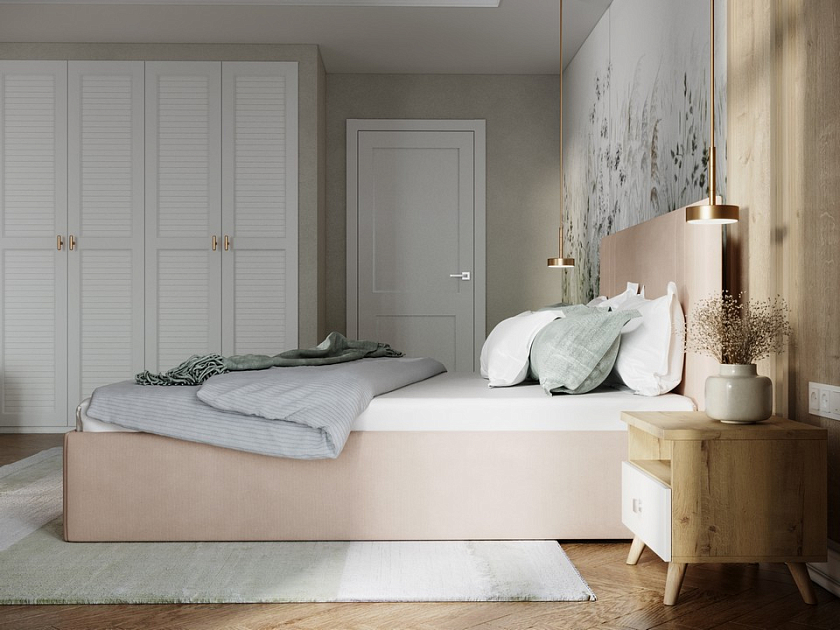 Кровать Liberty 160x190 Ткань: Рогожка Тетра Имбирь - Аккуратная мягкая кровать в обивке из мебельной ткани