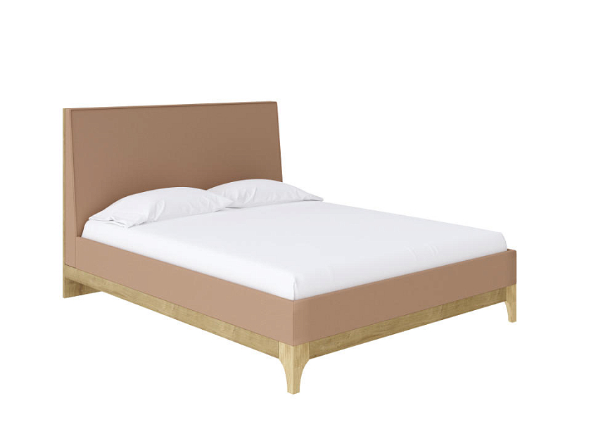 Кровать Odda 160x200  Белый Жемчуг/Тетра Имбирь - Мягкая кровать из ЛДСП в скандинавском стиле