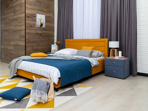 Желтая кровать Next Life 2 - Cтильная модель в стиле минимализм с горизонтальными строчками