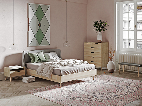 Мягкая кровать Lagom Side Wood - Оригинальная кровать без встроенного основания из массива сосны с мягкими элементами.