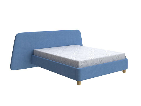 Синяя кровать Sten Berg Left - Мягкая кровать с необычным дизайном изголовья на левую сторону