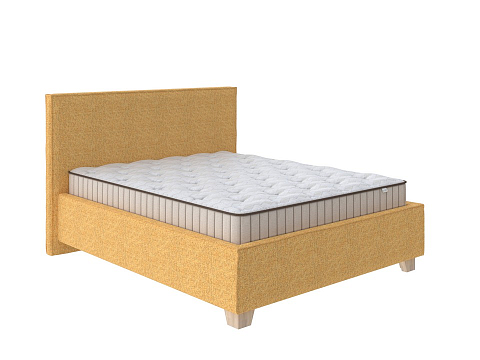 Желтая кровать Hygge Simple - Мягкая кровать с ножками из массива березы и объемным изголовьем