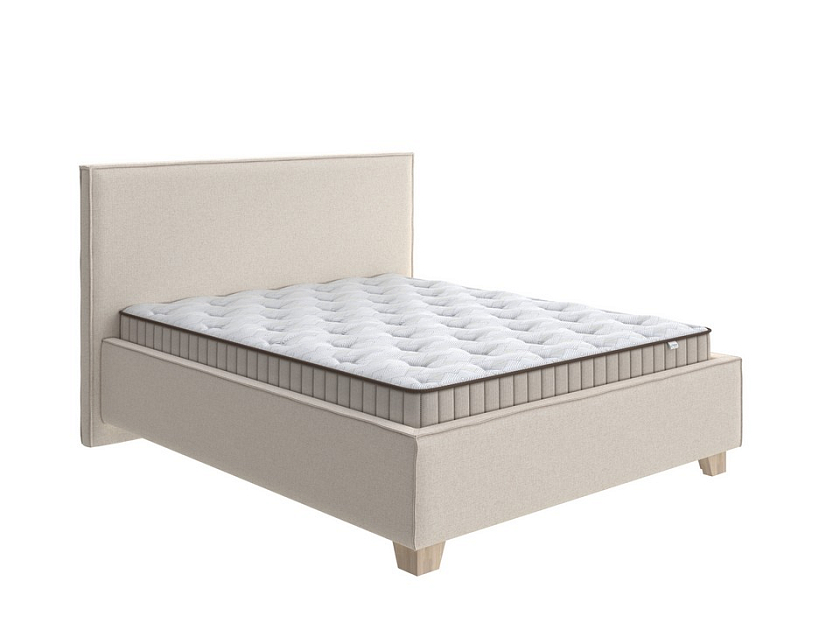 Кровать Hygge Simple 80x190 Искусственная шерсть Лама Бежевый - Мягкая кровать с ножками из массива березы и объемным изголовьем