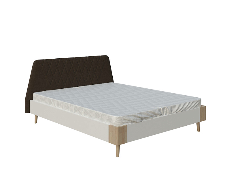 Кровать Lagom Hill Chips 80x190 ЛДСП+ткань Levis 85 Серый/ЛДСП Белый Жемчуг/Масло-воск Natura (Береза) - Оригинальная кровать без встроенного основания из ЛДСП с мягкими элементами.