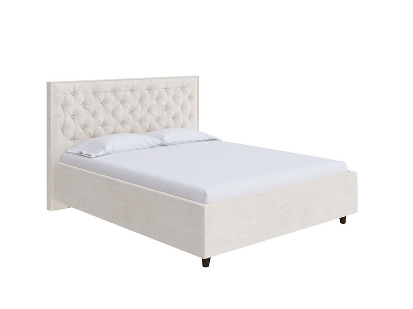 Кровать Teona Grand 160x200 Ткань: Велюр Casa Лунный - Кровать с увеличенным изголовьем, украшенным благородной каретной пиковкой.