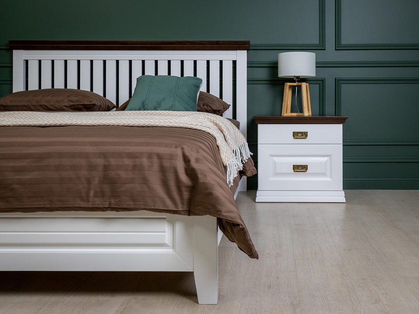 Кровать Olivia 90x190 Массив (сосна) Белая эмаль + Орех - Кровать из массива с контрастной декоративной планкой.
