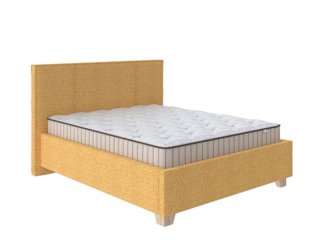Желтая кровать Hygge Line - Мягкая кровать с ножками из массива березы и объемным изголовьем