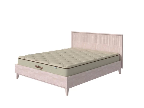 Белая кровать Tempo - Кровать из массива с вертикальной фрезеровкой и декоративным обрамлением изголовья